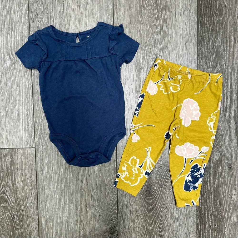 CARTERS 2PC SHORT SLEEVE BODYSUIT AND PANTS OUTFIT BLUE YELLOW 12MO